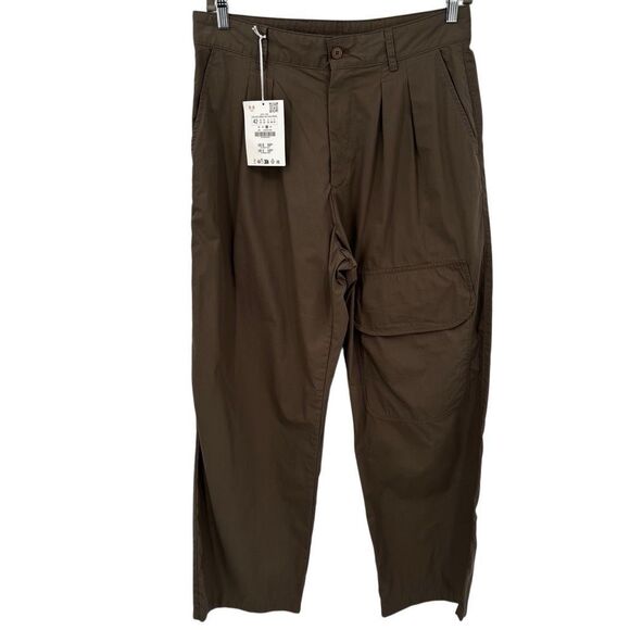 ZARA Origins Brown Utility Cargo Pants High Waist Relaxed Fit Women Size 32 NWT - Picture 1 of 11